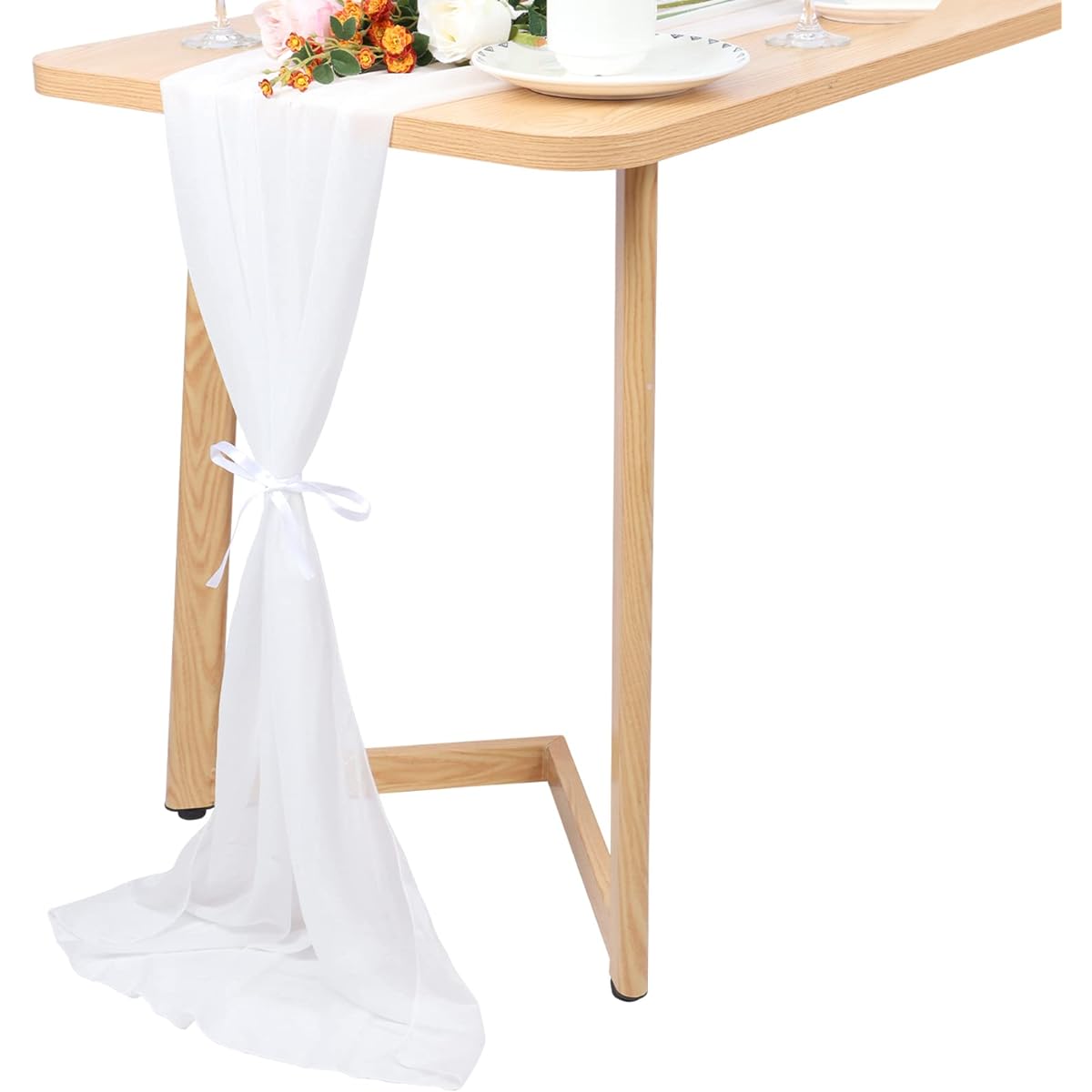 White 10ft Table Runner 30 x 120 Inch Gauze Table Runner for Romantic Bridal Shower Baby Shower Birthday Party