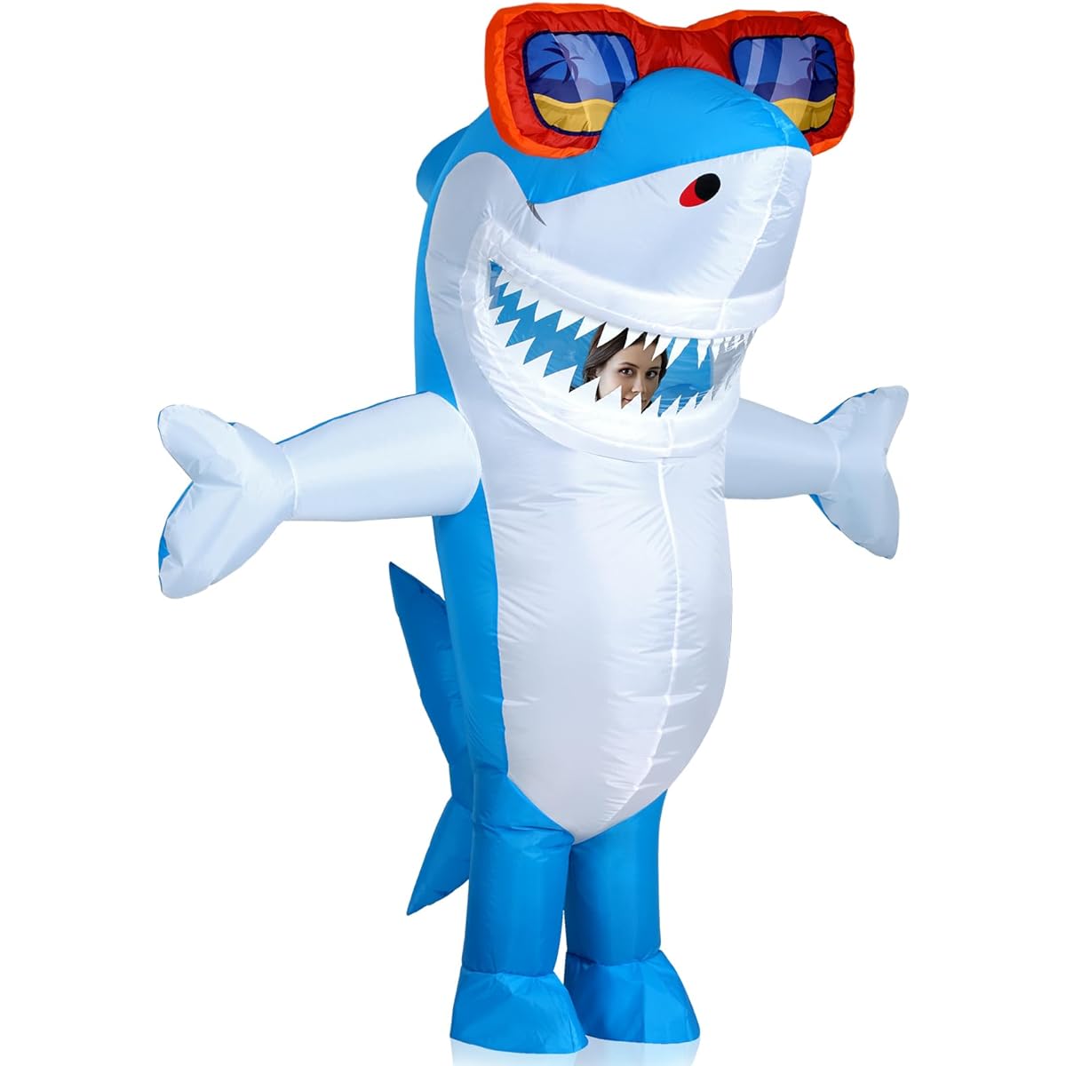 Foaincore Halloween Inflatable Shark Costume for Adults Kids Funny Halloween Costume Shark Explosion Costume for Cosplay