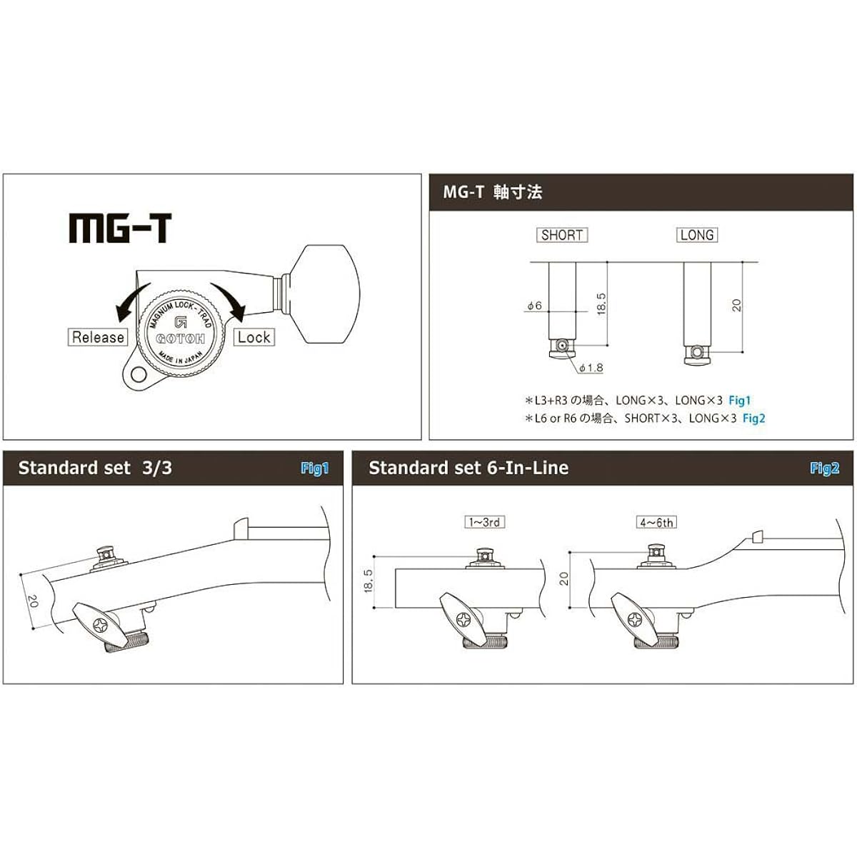 GOTOH Guitar Peg, Magnum Lock, 3+3, Nickel (20322NYTX) SD90-MG-T-SL-3+3-N