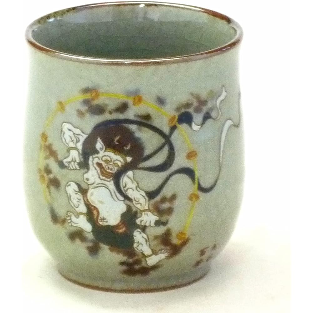 Kutani ware [Tean cup] Large Wind God and Raijin back picture