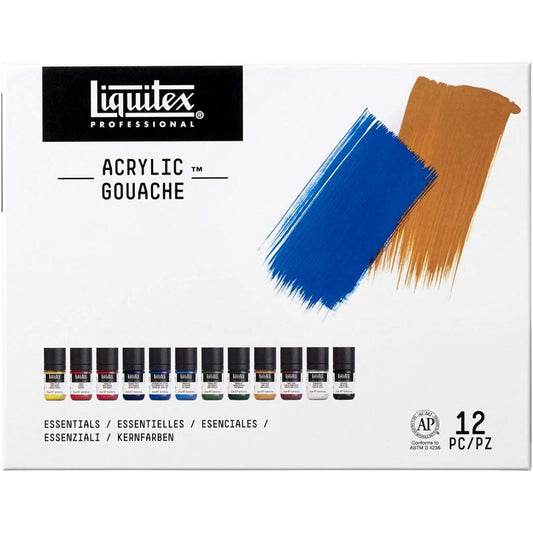 Liquitex 2003816 38-50oz Acrylic Gouache Essential Color Assortment Set of 12