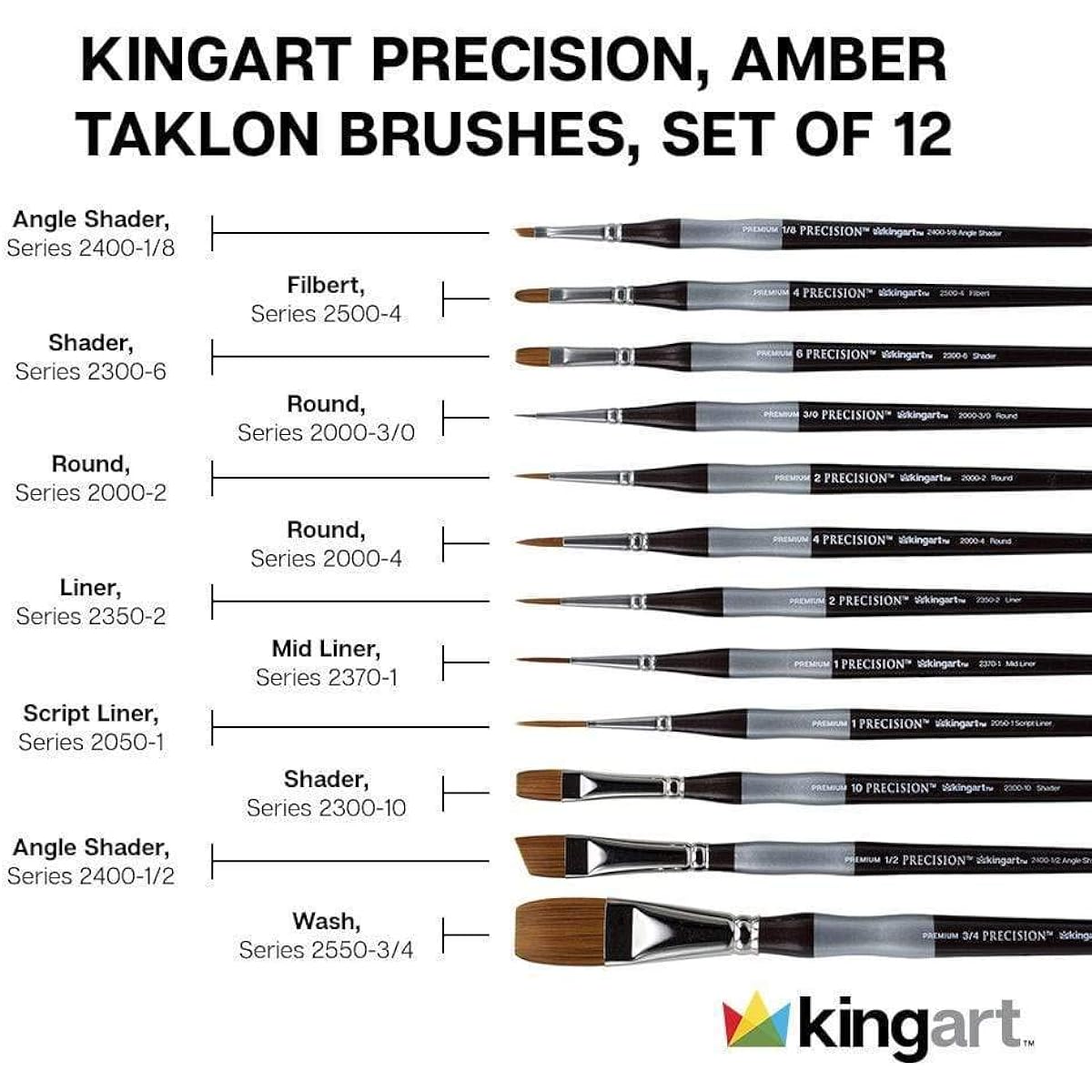 KINGART Premium Precision Mixed Media Artist Paint Brush Set of 12 Ergonomic Comfort Short Handle Gift Box Oil Painting Acrylic Painting