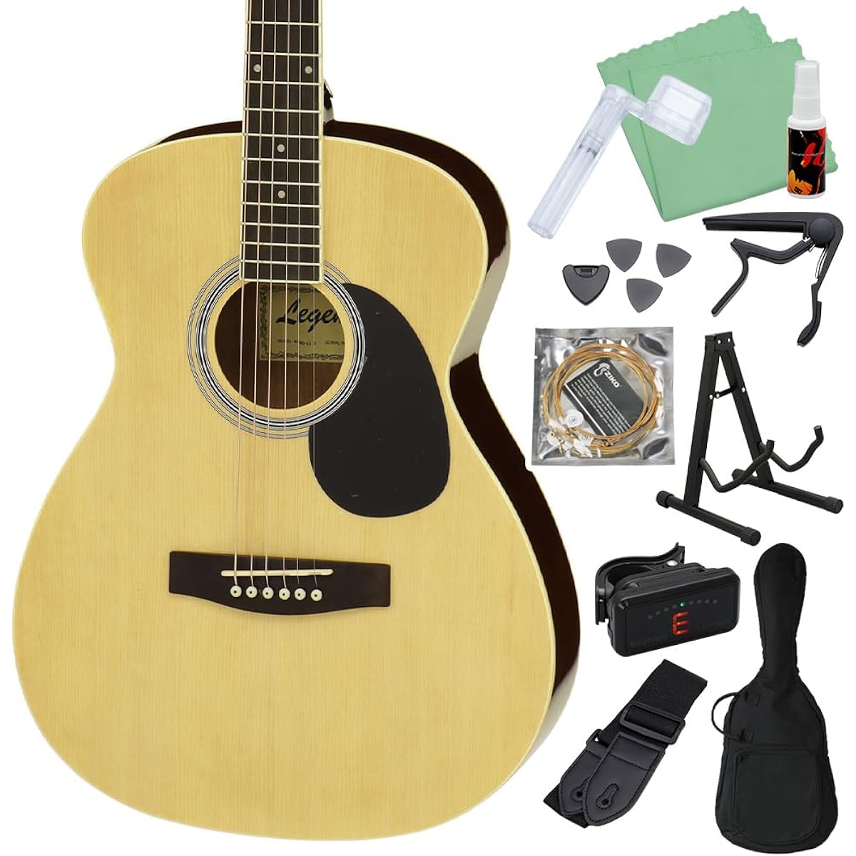 LEGEND FG-15 Natural Acoustic Guitar Beginner Set 12 Piece Set Legend