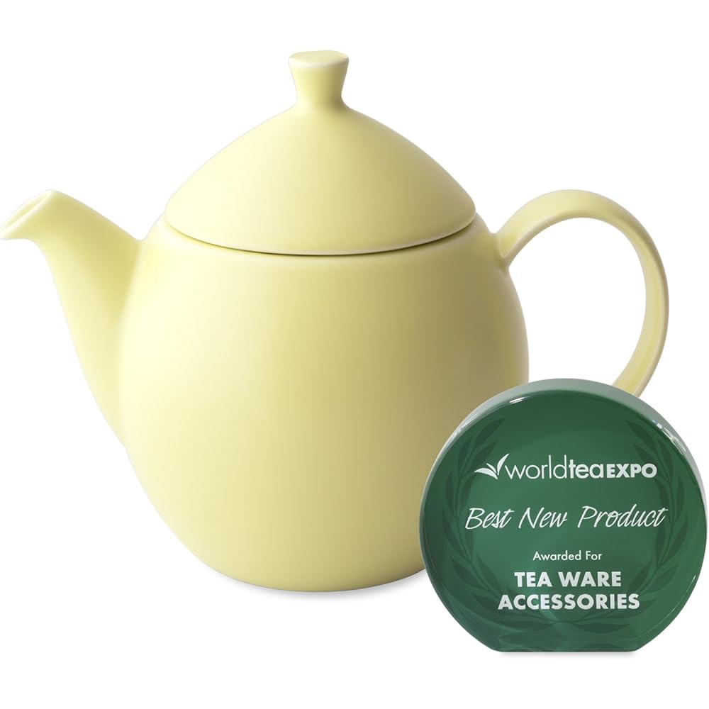 Forlife Teapot Ceramic 946ml 5 Cups Large Capacity Tea Strain Included Microwave/Dishwasher Safe Lemongrass Yellow Dew Teapot 599Lmg