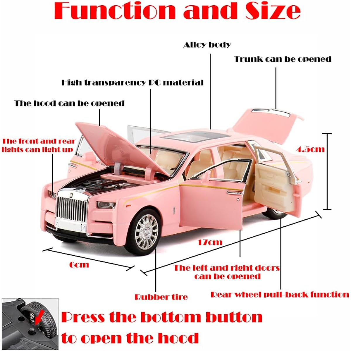 Alloy Collectibles Pink Roll Royce Phantom Toy Pull Back Vehicle Diecast Car Model
