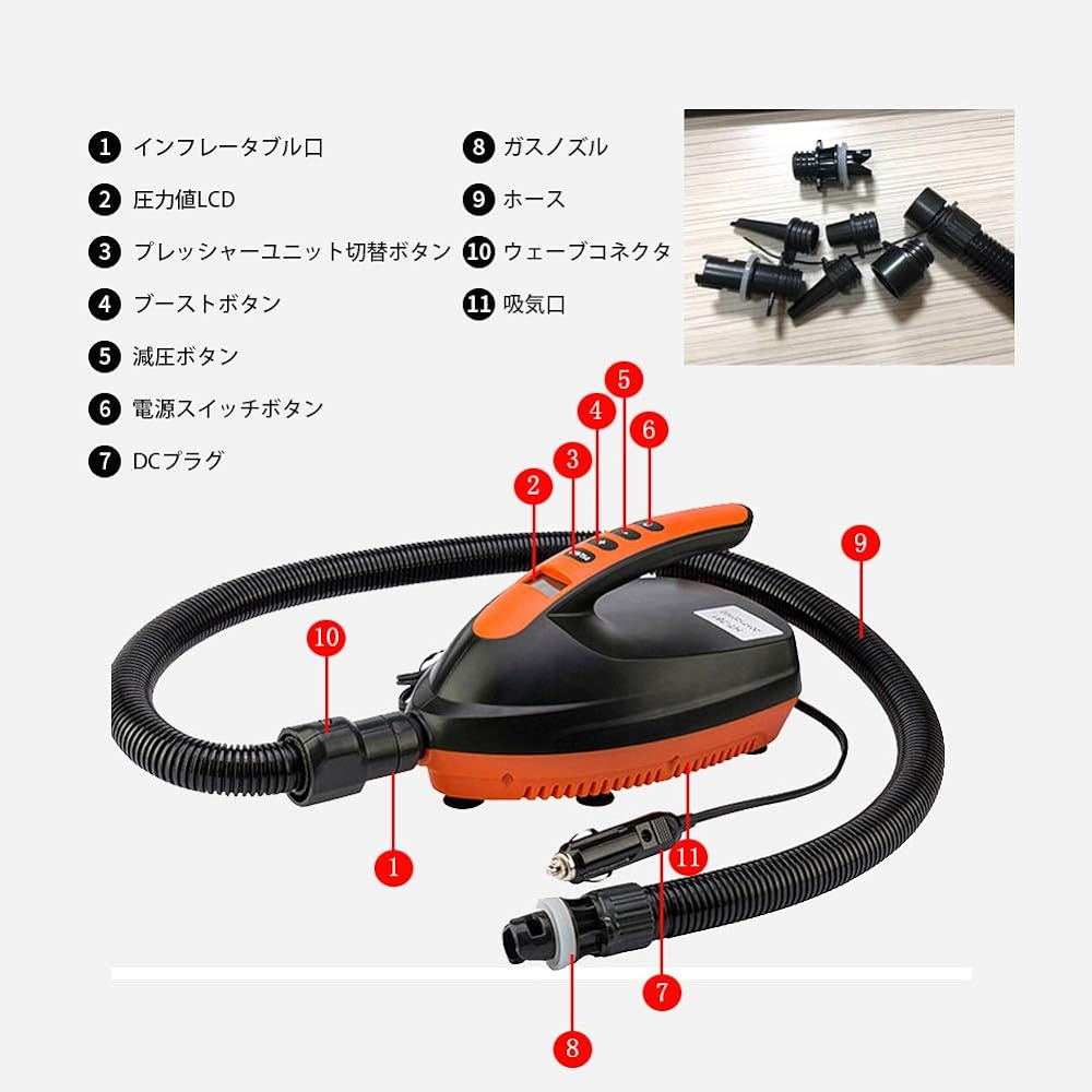Electric Air Pump 12V Electric Air Pump for Inflatable SUP, Easy to Operate, Equipped with Automatic Stop Function, For Air Bed, Air Sofa, Air Pool, Air Tent, etc. HT-781 0~16PSI