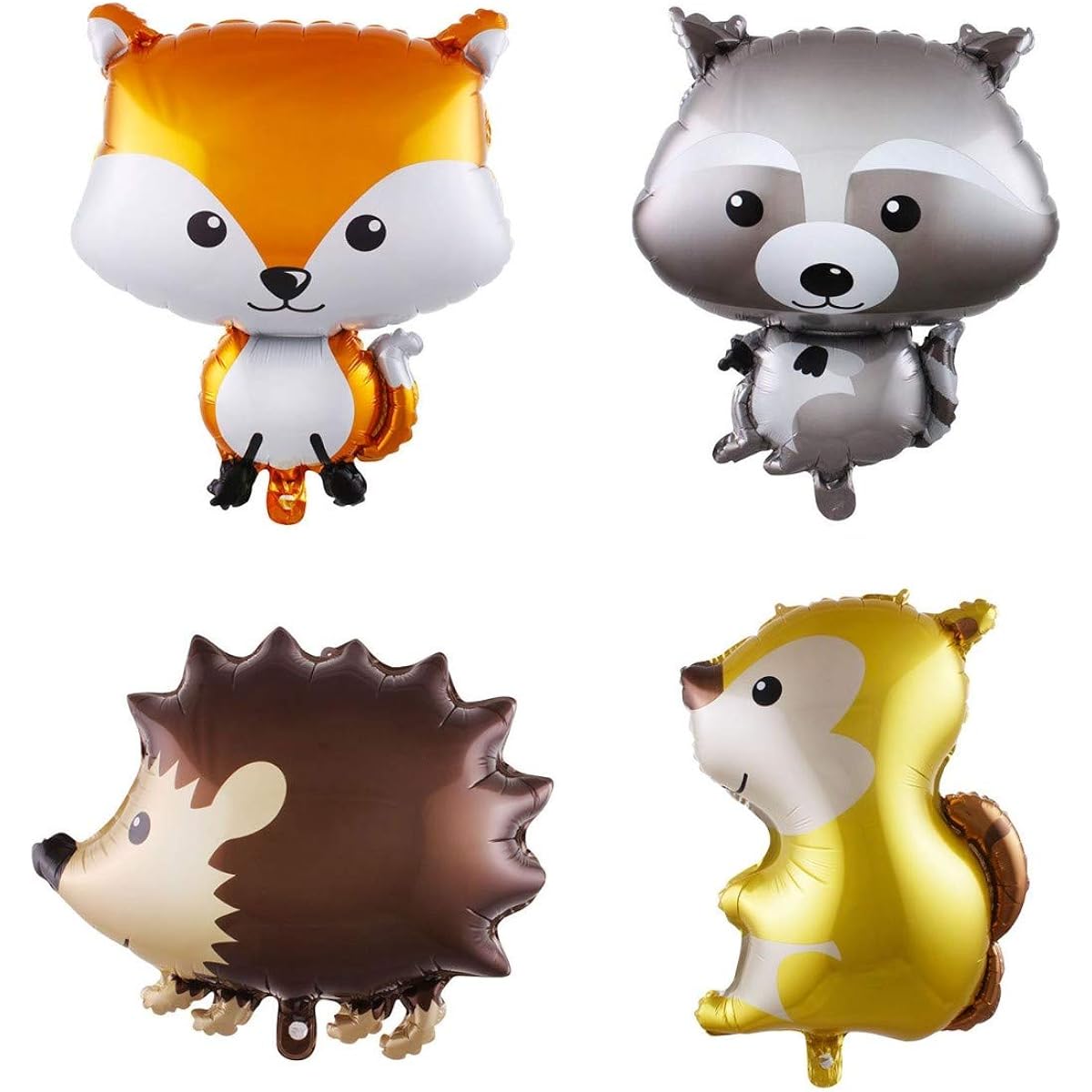JOINAS 4pcs Animal Balloons Fox Squirrel Hedgehog Raccoon Foil Mylar Balloons for Baby Shower Jungle Safari Animal Theme Birthday Party Decorations