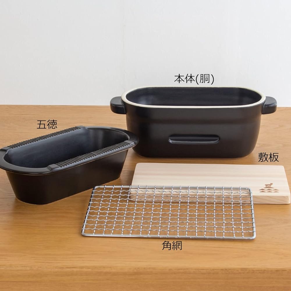 Kamoshika Doguten Ceramic Charcoal Stove, Square Black, Square Net and Floor Plate Included, Water Stove, Tabletop, Ceramic, Banko Ware, Made in Japan