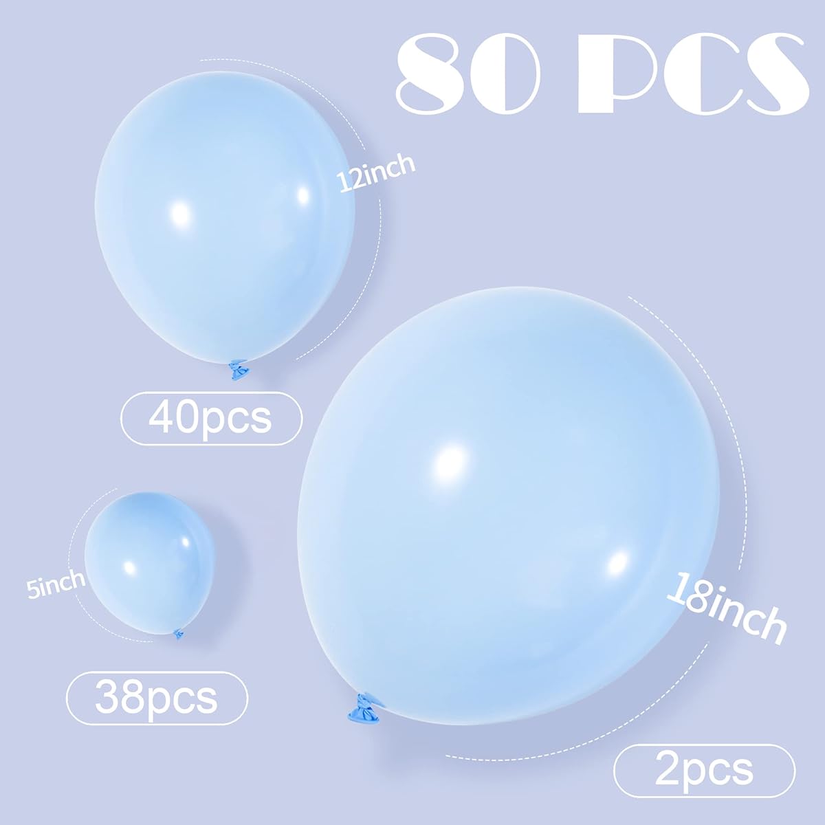 Macaron Blue Balloons - 80pcs 18/12/5inch Pastel Blue Latex Balloons Different Size Light Blue Balloons Garland for Boy Baby Shower Gender Reveal Bright Blue Balloons Birthday Party Decorations