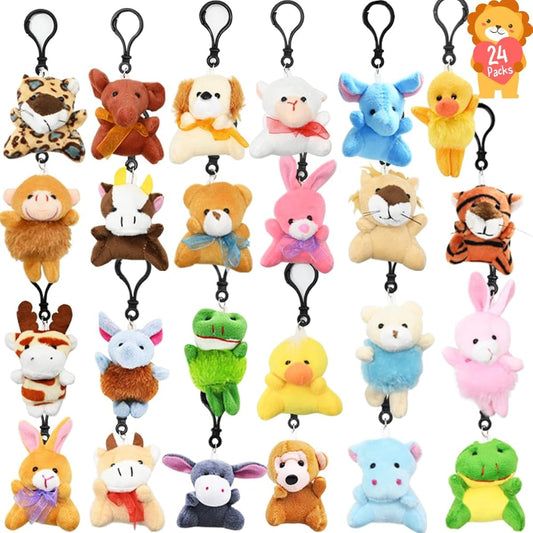 28pcs Valentine's Day Cards with Small Stuffed Animals Plush Toy Set Small Tiny Animal Stuffed Animal Keychain Valentine Exchange Cards for Kids Classroom School Exchange Prizes Valentine's Day Gifts