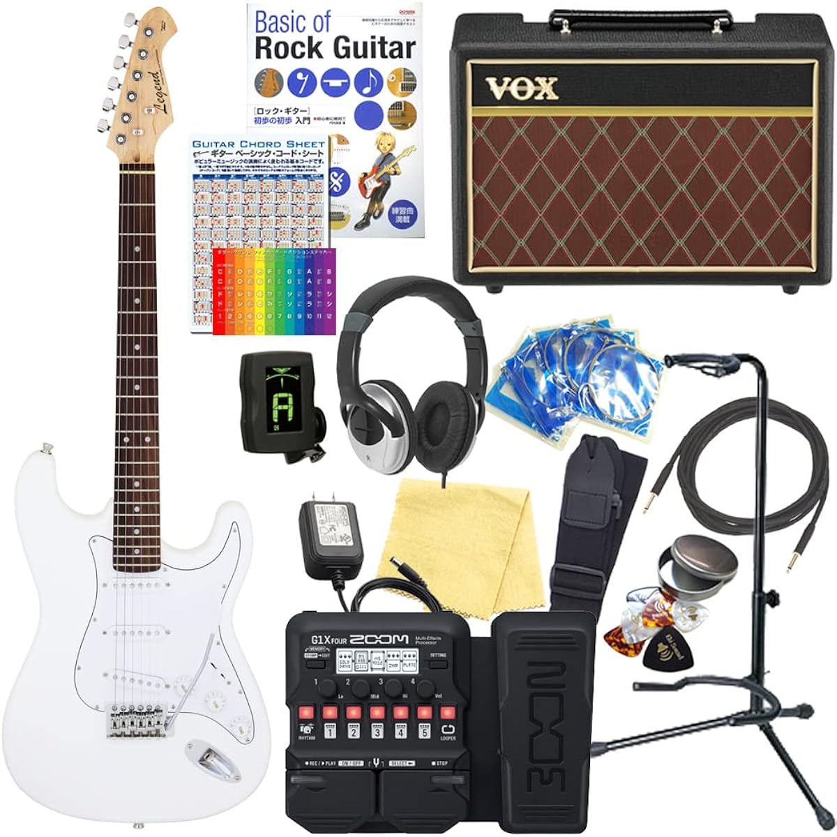 Electric guitar beginner set Stratocaster type 18-piece set with VOX amp Legend LST-Z WH [ZOOM G1XFour multi-effector included]