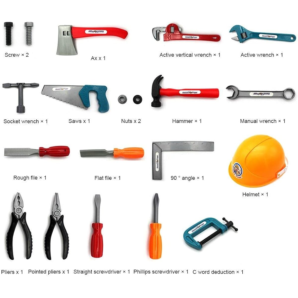 Odowalker Repair Tool Toys, Realistic 22 Pieces Plastic Repair Kit Tool Toy Set Pretend Play Toys with Helmet, Screwdriver, Pliers, Wrench and More for Boys and Girls