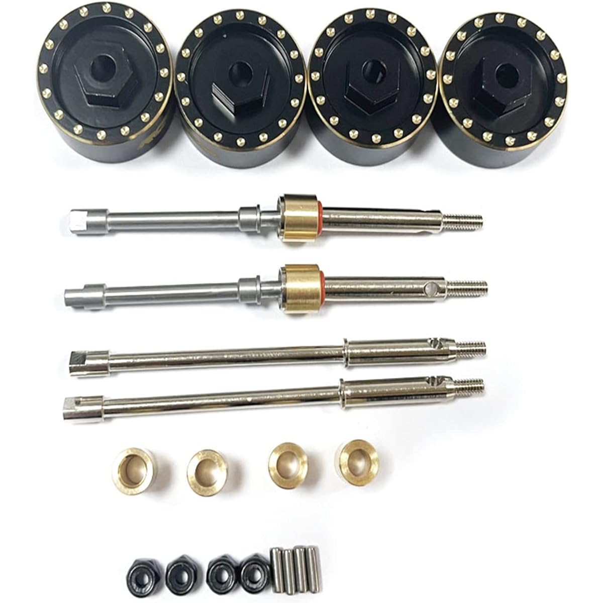 RCAWD SCX24 Extended 6mm CVD Driveshaft Front & Rear Axle Driveshaft & 9g Brass Hex Weights for Wider Chassis and Bigger Wheels for Axial 1/24 Crawler