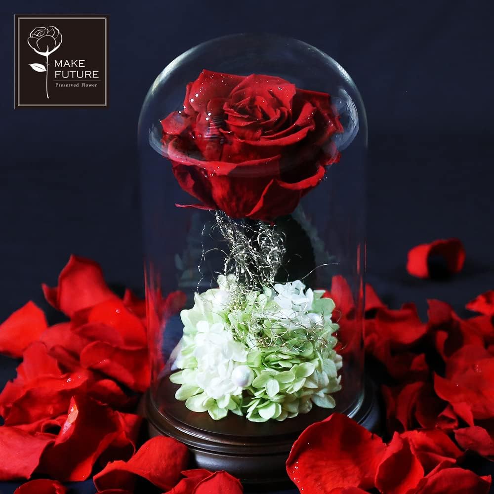 Makefuture Princess Fleur Preserved Flower Glass Dome Rose Beauty and the Beast Proposal Leather Black