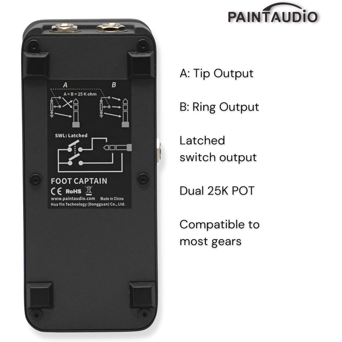 Paint Audio Foot Captain Dual Output Expression Pedal (EXP) Tip/Ring Connection Compatible with SWL Version with Latch Switch Output