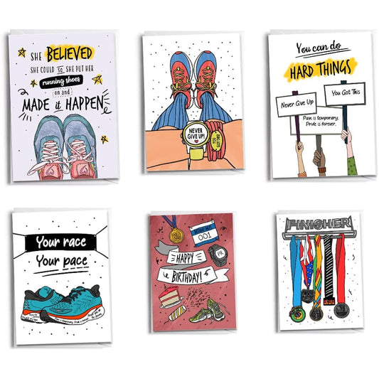 6 Piece Woman Run Inspired Cards | Birthday | Congratulations and Run Happy Pack | Running Gifts