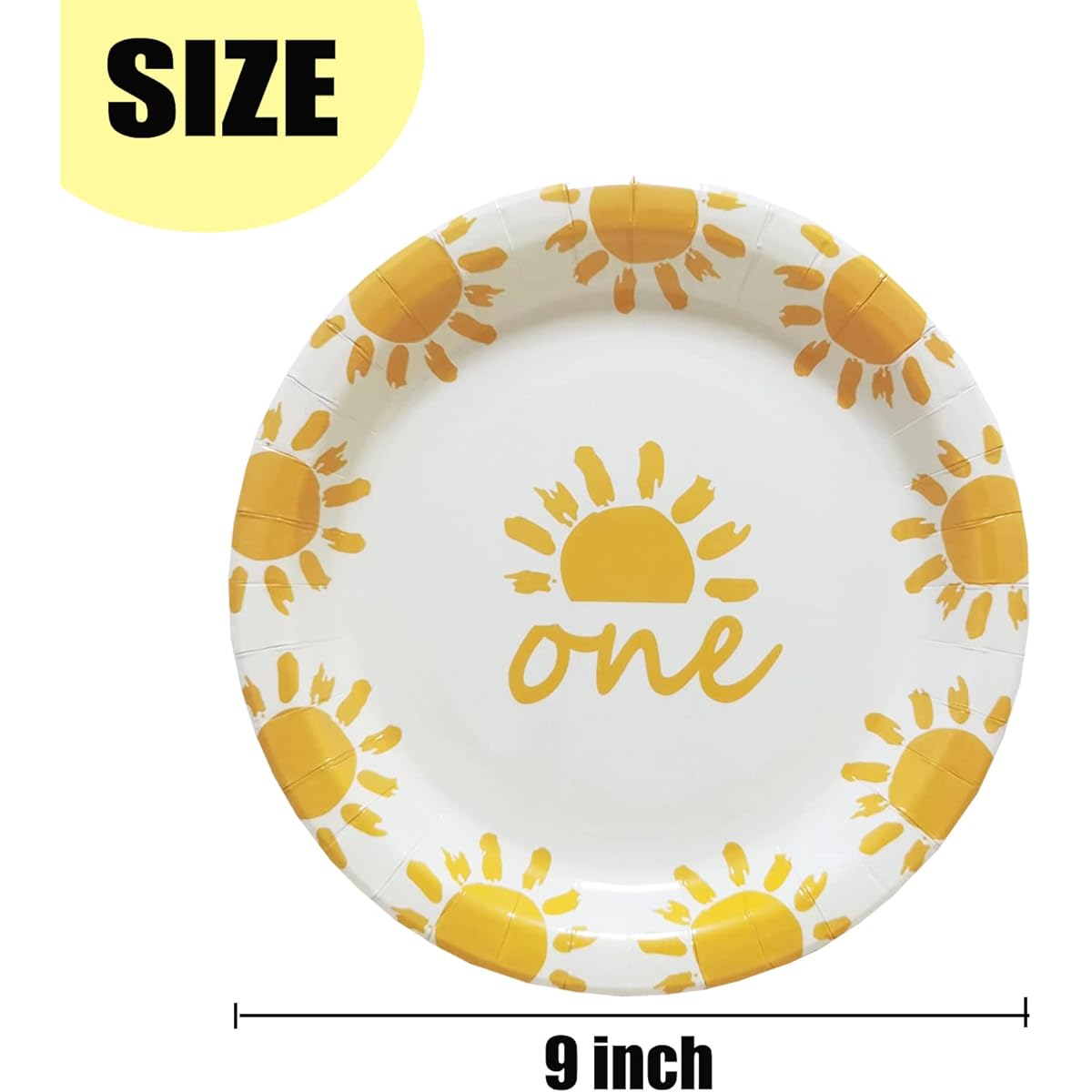 Visroco 40 9" First Trip Sun Plates, Boho Sun Birthday Paper Plates, Son's Birthday Decorations