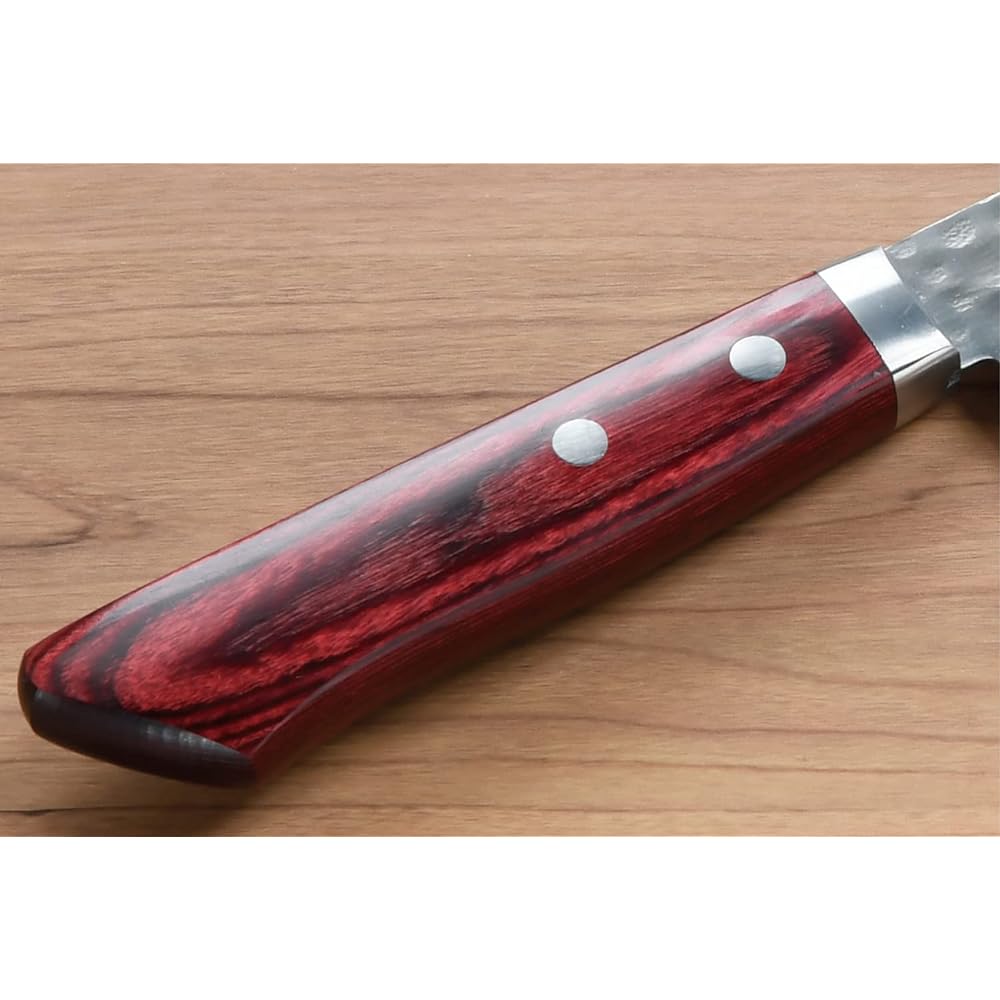Yaxel Seki Tohei Knife, Santoku Knife, Made in Japan, 16cm, Damascus Hammer, V Gold No. 10, All-Purpose Knife, Red Handle