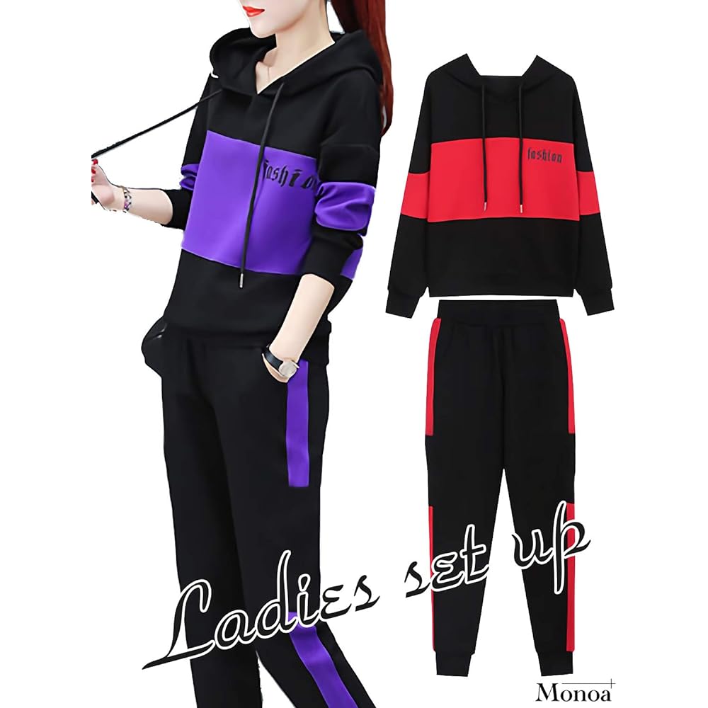Monoa Jersey Top and Bottom Set, Long Sleeve, Sports, Border, Hoodie, Sweatpants, Setup, Women's Fashion