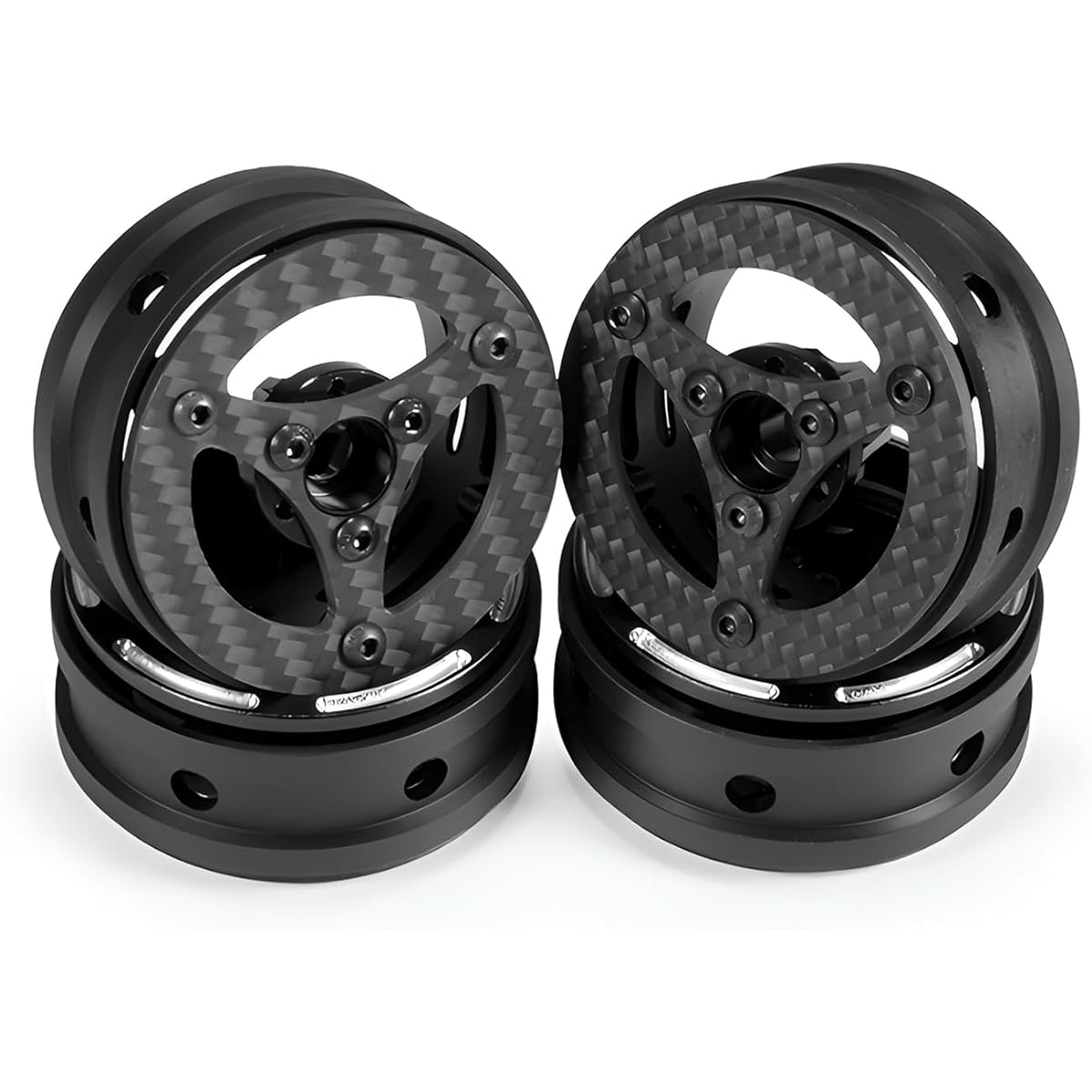 TRX4 1.9 Beadlock Wheels 4pcs Carbon Fiber Wheel Rims for 1/10 RC Crawler Cheetah Rig Capra SCX10 TF2 Element Enduro TRX4 Upgrade (Carbon Fiber 1.9 Beadlock Wheels C)