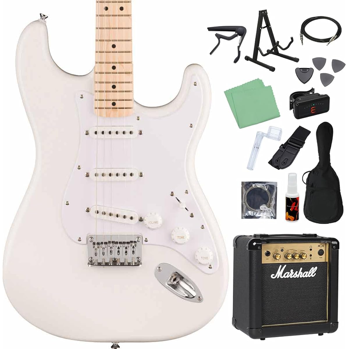 Squier by Fender SONIC STRATOCASTER HT Arctic White Electric Guitar Beginner 14-piece Set [Includes MG10] Stratocaster Hardtail Squier/Squier