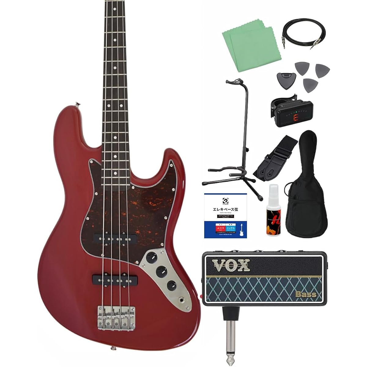Photogenic JB-240 DR Bass Beginner 12-piece set [with headphone amplifier] Jazz bass type Photogenic