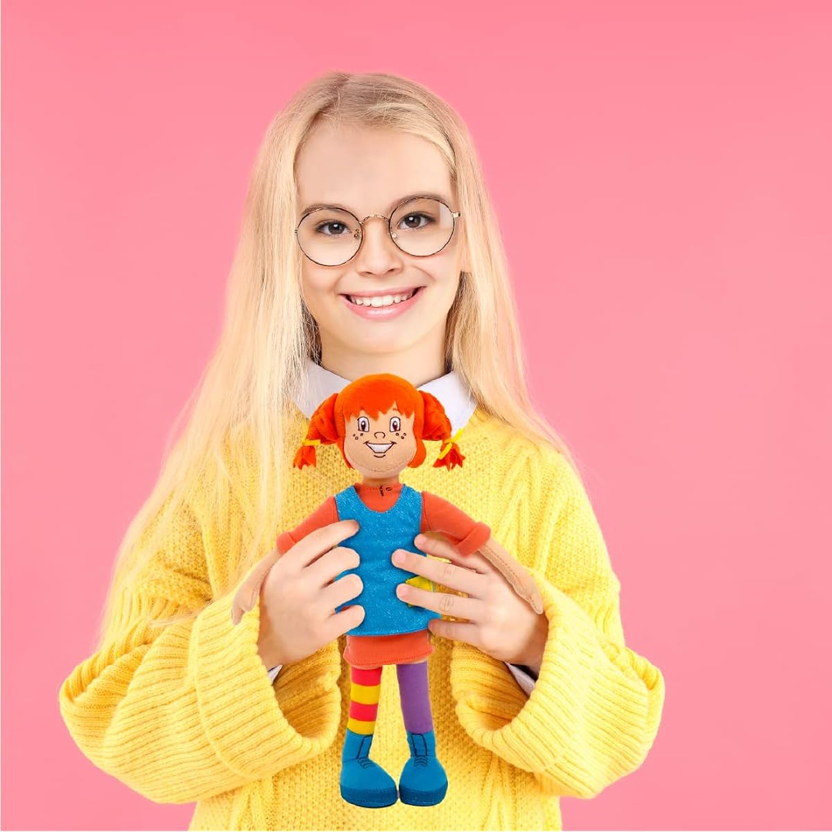 Pippi Longstocking Plush - Measures 12 Inch - Officially Licensed - Astrid Lindgren Children's Book Series for Boys and Girls - Soft Cuddly Doll, Multicolor