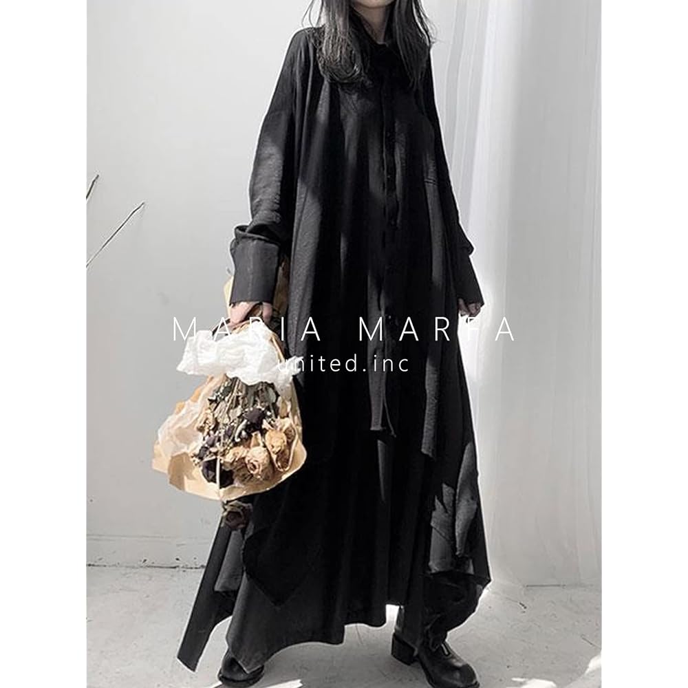 [MARIA MARFA] Asymmetric 2 Piece Setup Long Shirt Dress Skirt Set Spring Autumn Women's 3S-M16