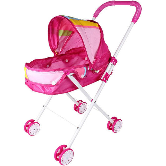 5 Pcs Kids Play Stroller | Kids Play Stroller with Soft Grip Handle, Foldable Doll Pram with Retractable Canopy, Baby Doll Accessories Gift Toys for Girls