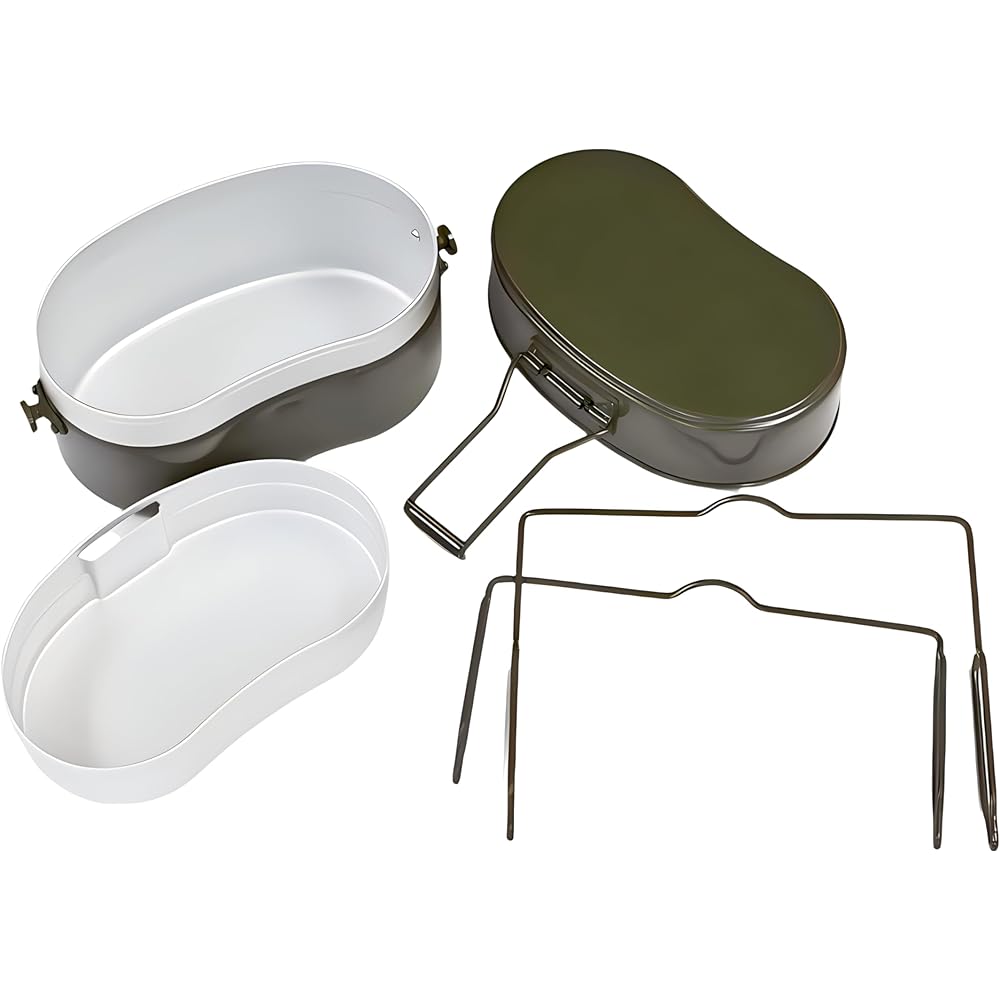 MiliCamp Combat Meal Box 2 Type (OD Color) Reproduction Edition Self-Defense Force Mountain Cooking Cup 2 Type 2 Cup Cooking Deburred Cooking Camping Steam Cooking with Mold Engraved Logo (Short Hanging Hand Included)