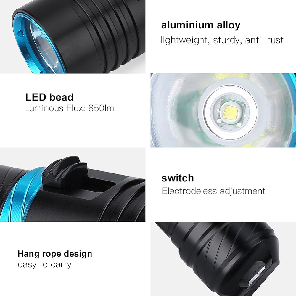 Diving Light 50m Waterproof Night Diving Scuba Diving Light Portable LED Light Rechargeable Disaster Prevention & Security Outdoor Aluminum