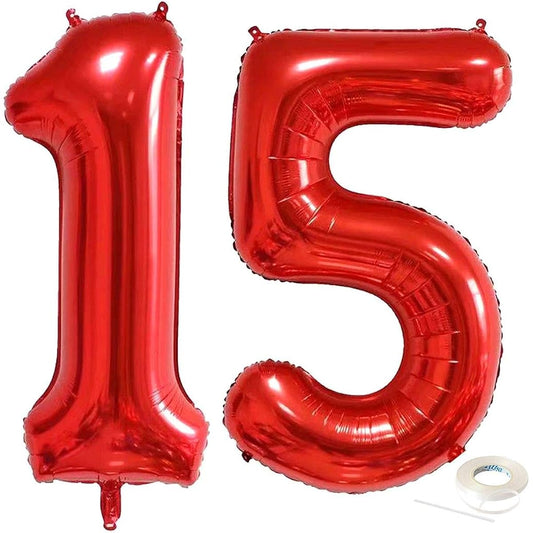 40" Jumbo Red Foil Mylar Number Balloons Boys Girls 15th Birthday Party Decorations 15th Anniversary Party Supplies Photography Props (Red 15)