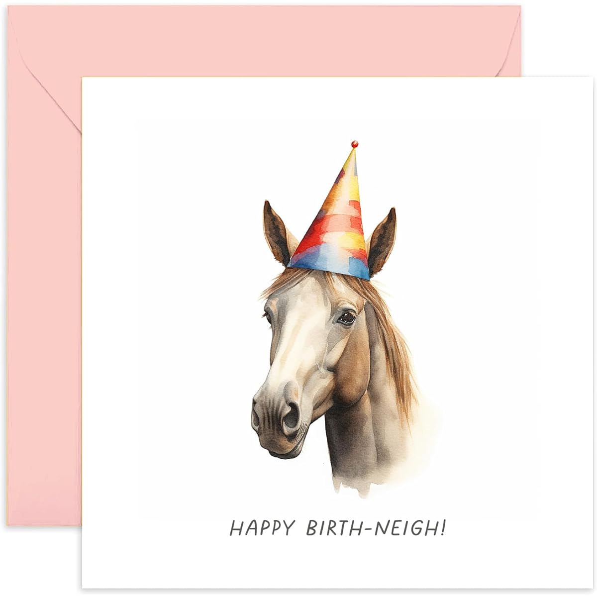 Old English Co. Funny Horse Birthday Card for Her - "Happy Birth-neigh!" Humorous Birthday Greeting Card for Men and Women - Funny Birthday Card for Friends and Family | Includes Blank Envelope