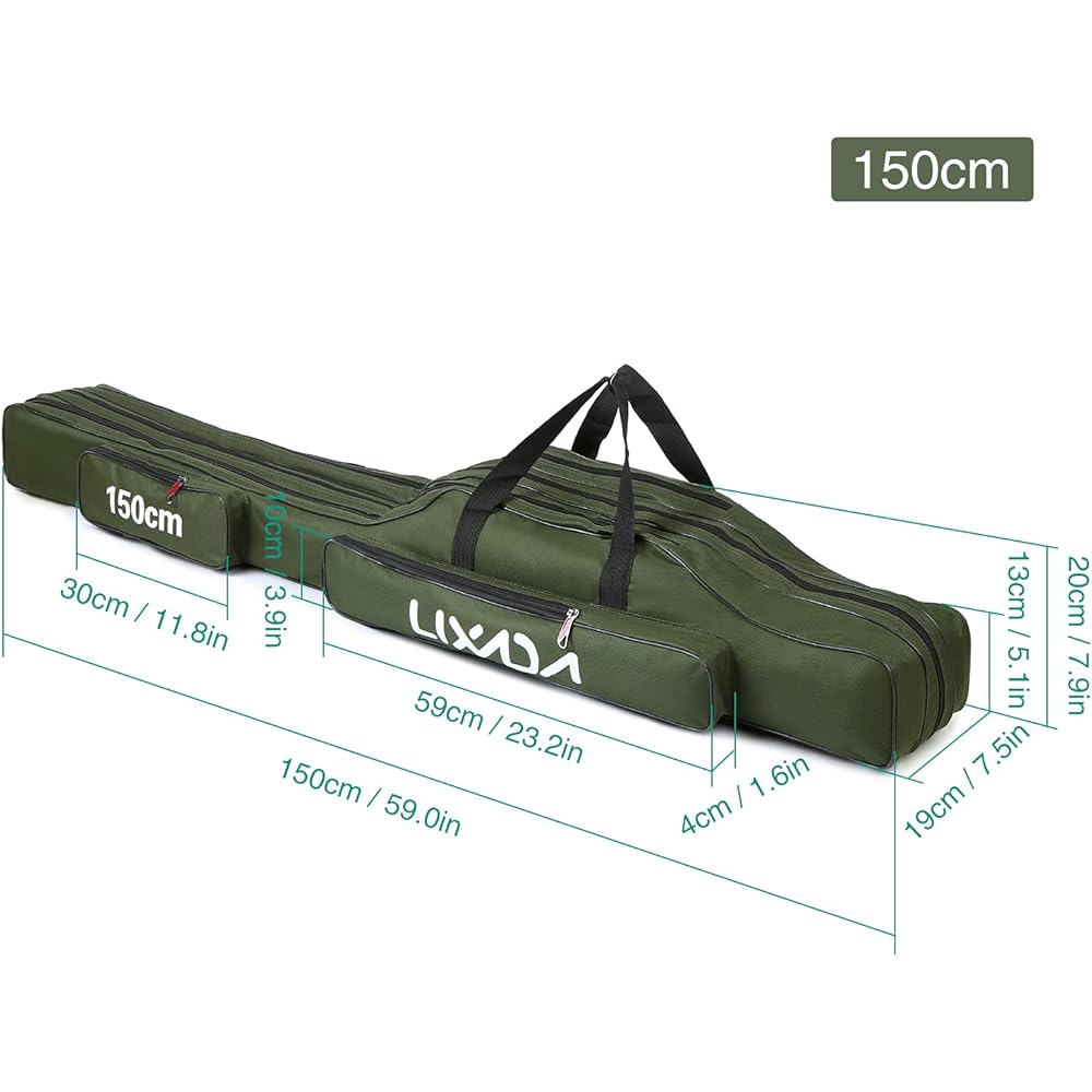 RUSUO Fishing Rod Case, 3 Layer Fishing Rod Bag Portable Folding Rod Carry Case Fishing Reel Tackle Storage Bag Case