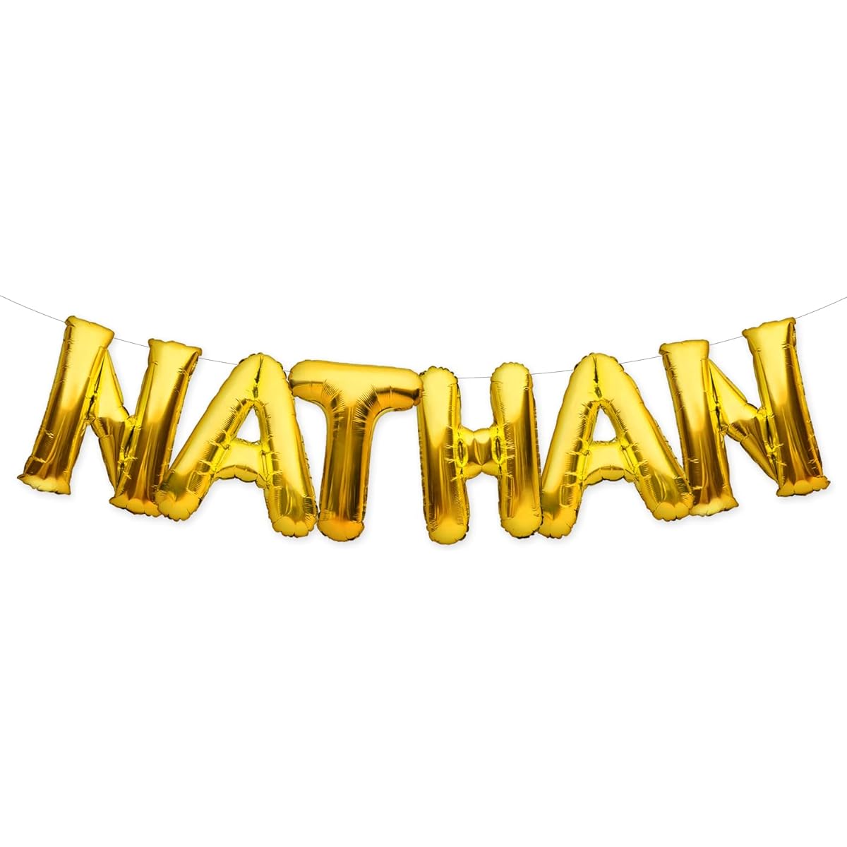 PartyForever NATHAN Balloon Banner Large 16" Gold Foil Balloons Letter Name for Men and Boys Birthday Party Decorations and Wedding Supplies