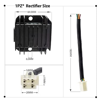 1PZ RV1-W04 4 Wire 12V Voltage Regulator Replacement for CG 125cc 200cc 250cc GY6 50cc 60cc 80cc 125cc 150cc ATV Dirt Bike Go Kart Moped and Scooter