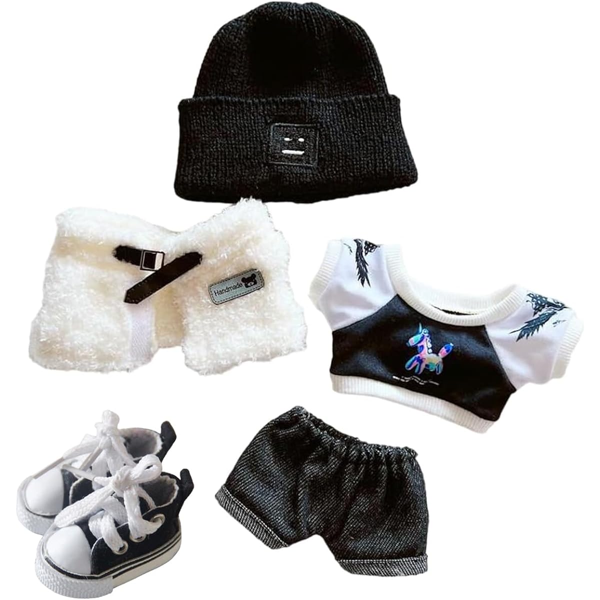 20cm Plush Doll Outfit Set Kpop Doll Outfit Plush Coat Pants Shoes for 8 Inch Stuffed Doll Soft Stuffed Dress Up Play (Mechanical Vest 4pcs)
