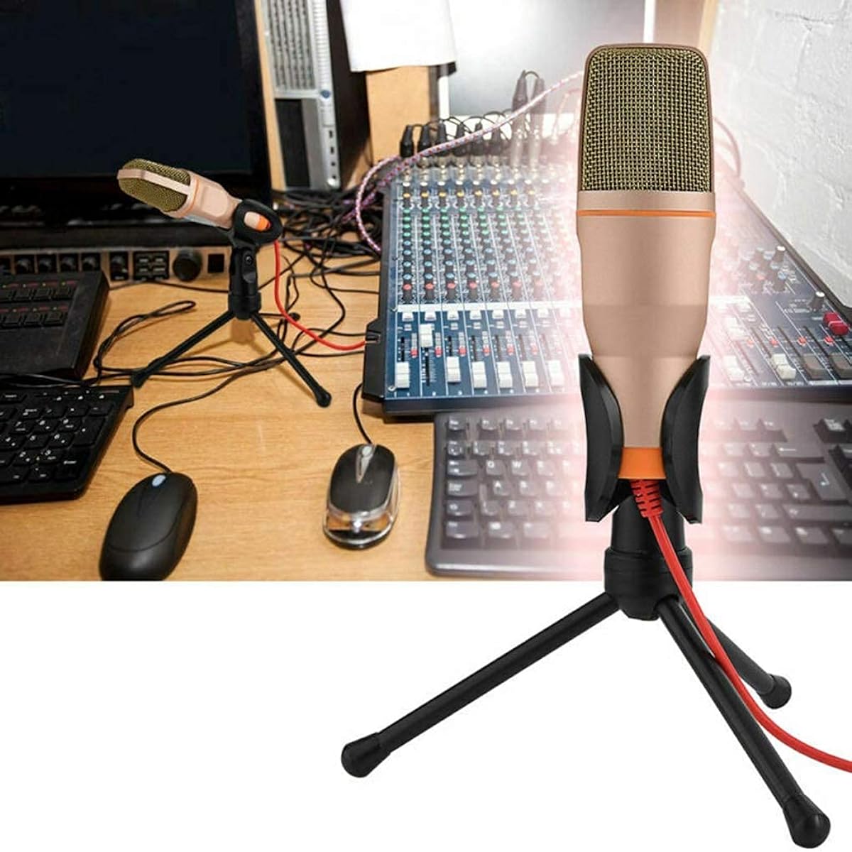 Handheld Microphone Professional 3.5mm Jack Wired Sound Stereo Mic with Stand Tripod for Desktop PC