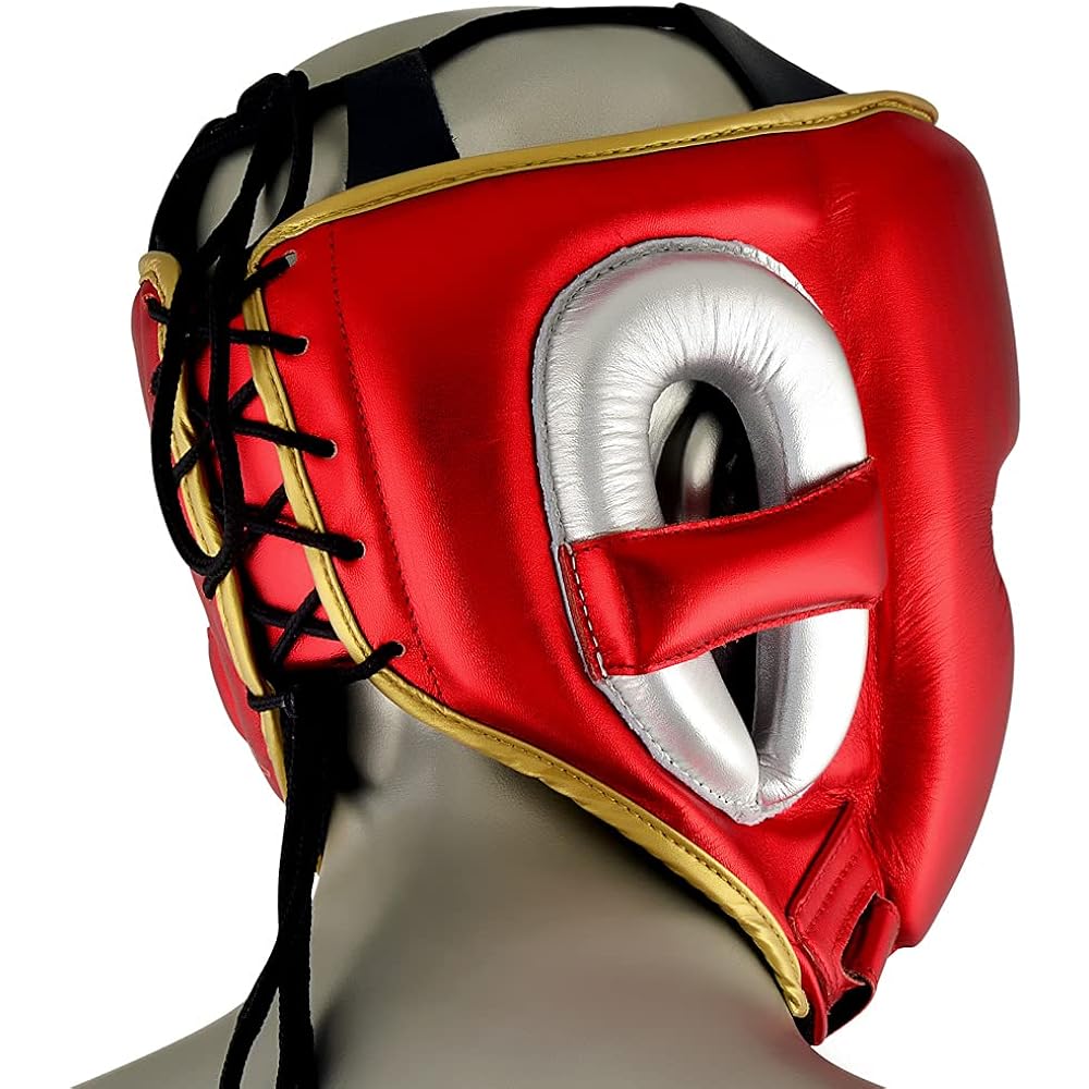 adidas Head Guard AdiStar Pro Headgear Metallic ADIPHG01PROMT //Adidas Boxing Headgear Genuine Leather Kickboxing (Medium, Red)