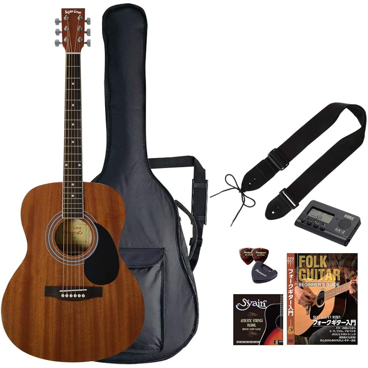 Sepia Crue Acoustic Guitar Beginner Introductory Value Set Folk Type FG-10/N Natural