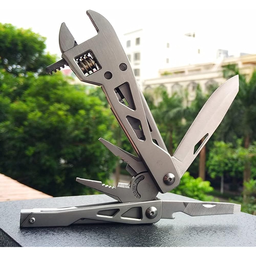 iplusmile Multi-Tool Multi-Function Wrench Function Pliers Knife Pliers Combination Folding (Silver)