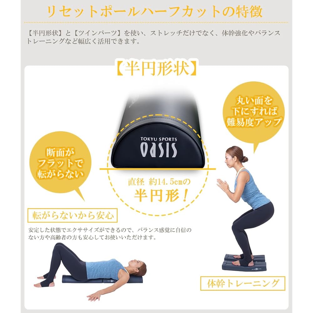 Tokyu Sports Oasis Reset Pole Half Cut 2 Piece Foam Roller RP-300 Navy Blue