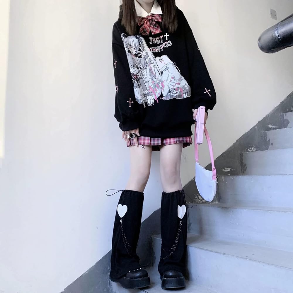 [TOWYYO] Women's Hoodie, Cute, Girls, Anime Print, Long Sleeve, Hooded, Korean Fashion, Warm, Pullover, Sweat Top, Spring, Autumn, Winter