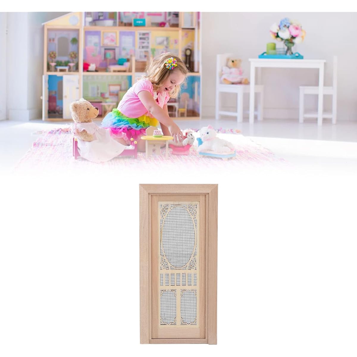 RiToEasysports 1:12 Mini Dollhouse Furniture Model Dollhouse Screen Door Birch for DIY