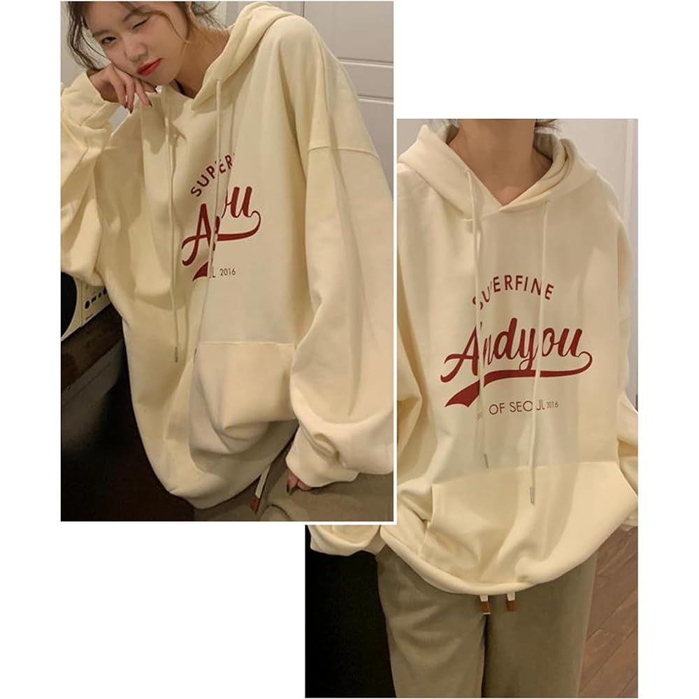 [J.STORE] Center Logo Print Sweatshirt Hoodie Casual Hooded Long Sleeve Spring Autumn Tops Women's