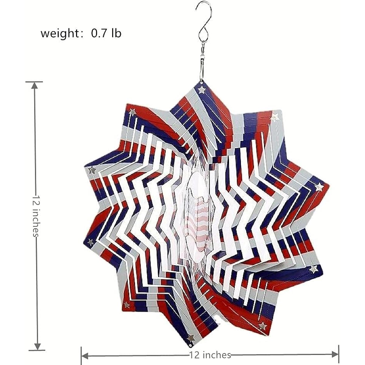 Wsmart Patriotic Wind Spinner Outdoor Garden Yard 3D Hanging Metal Decoration Gift (12'')