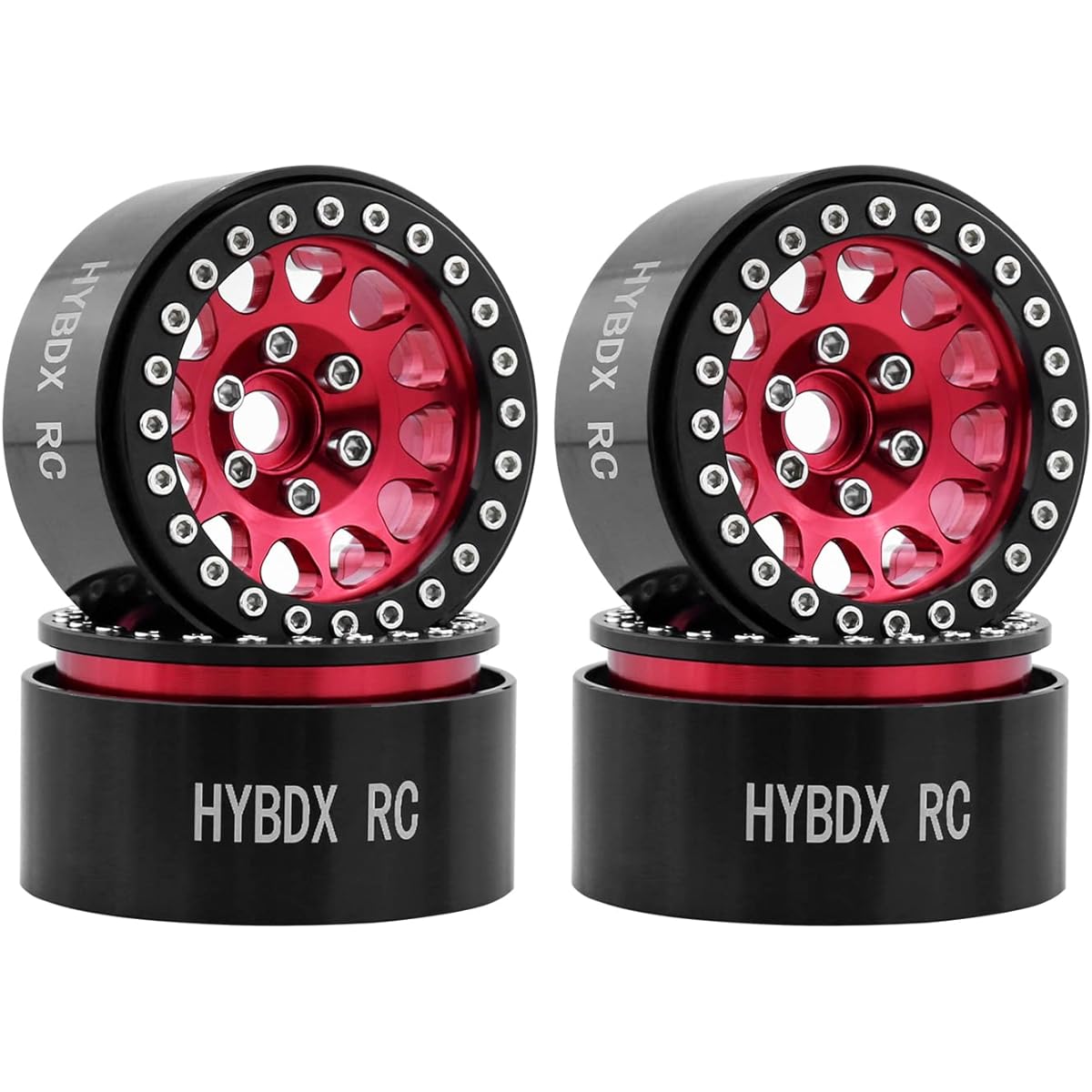 HYBDX Rc 1.9 Inch Aluminum Alloy Beadlock Wheel Rim Hub 4pcs for 1:10 RC Crawler Axial SCX10 SCX10 II TRX4 RC4WD D90 Red 4pcs
