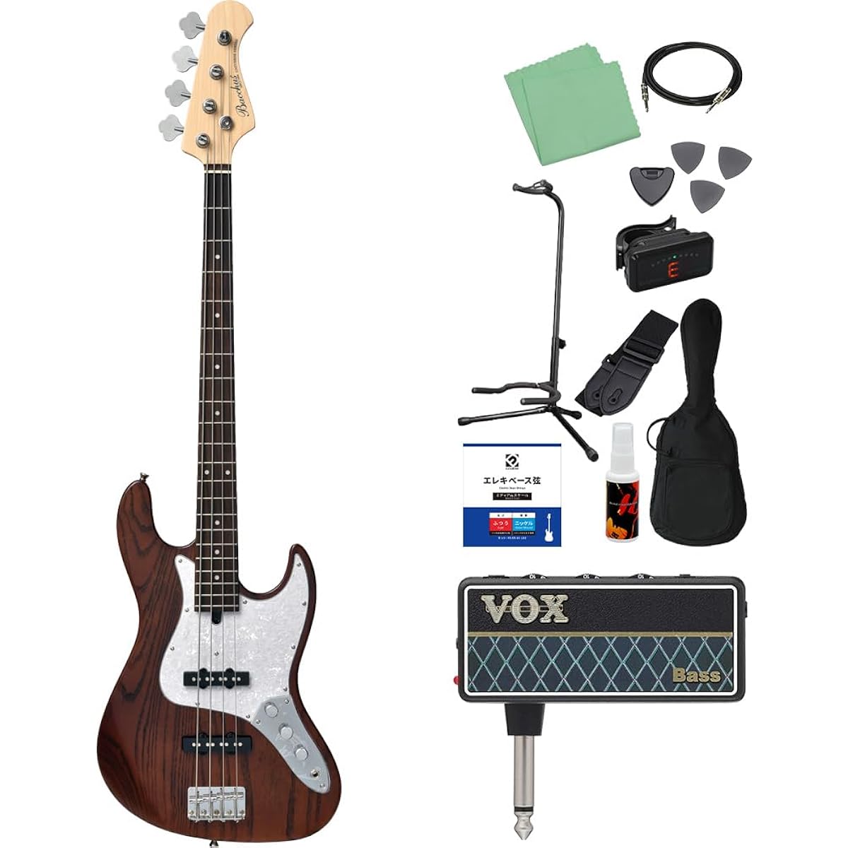 Bacchus WJB-400R ASH BR/SM Brown Satin Matte Bass Beginner 12-piece Set [with amPlug] Jazz Bass Type Bacchus