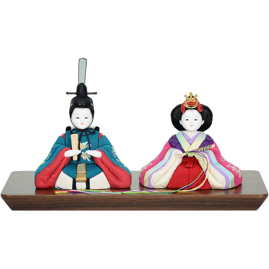 Compact Hina Doll Prince and Princess Decoration Nozomi, Certified Japanese Furniture, Width 29cm, Wood-Inlay Doll, Stylish, Modern (Butterfly with Cherry Blossom Embroidery/Osvera/Walnut)