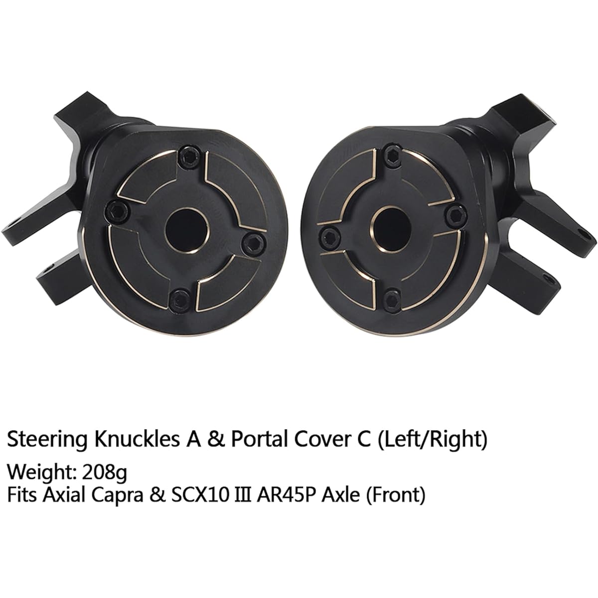 SCX10 III Brass Weight Black Brass Counterweight Steering Knuckle Portal Cover Set for 1/10 RC Crawler Capra SCX10 III AR45P Axle Housing (Steering Knuckle A & Portal Cover C (Left/Right))